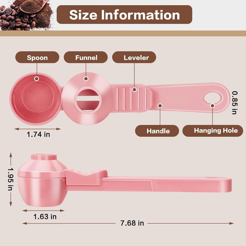 CEILUPY 2-in-1 Coffee Scoop with Funnel, 2 Teaspoon Measuring Spoon for Reusable K Cups, Ground Coffee, Protein Powder & Tea, Mess-Free Plastic Design (Pink) - Image 2